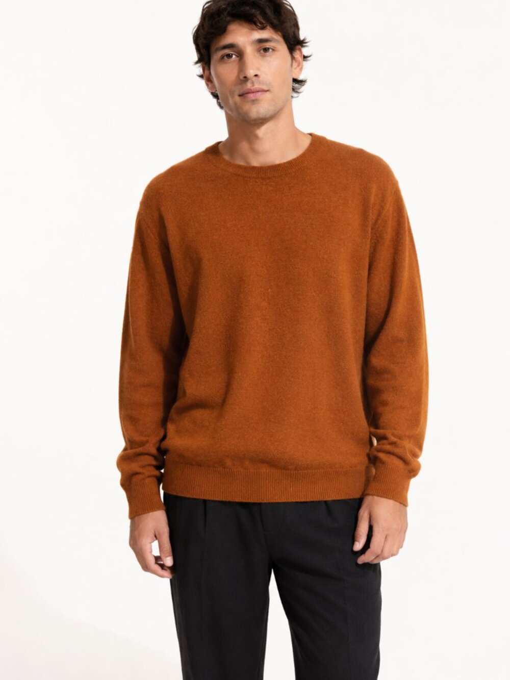 SURMESUR 100% Cashmere Crewneck Sweater Men's XXL Rust Orange Burnt Terracotta